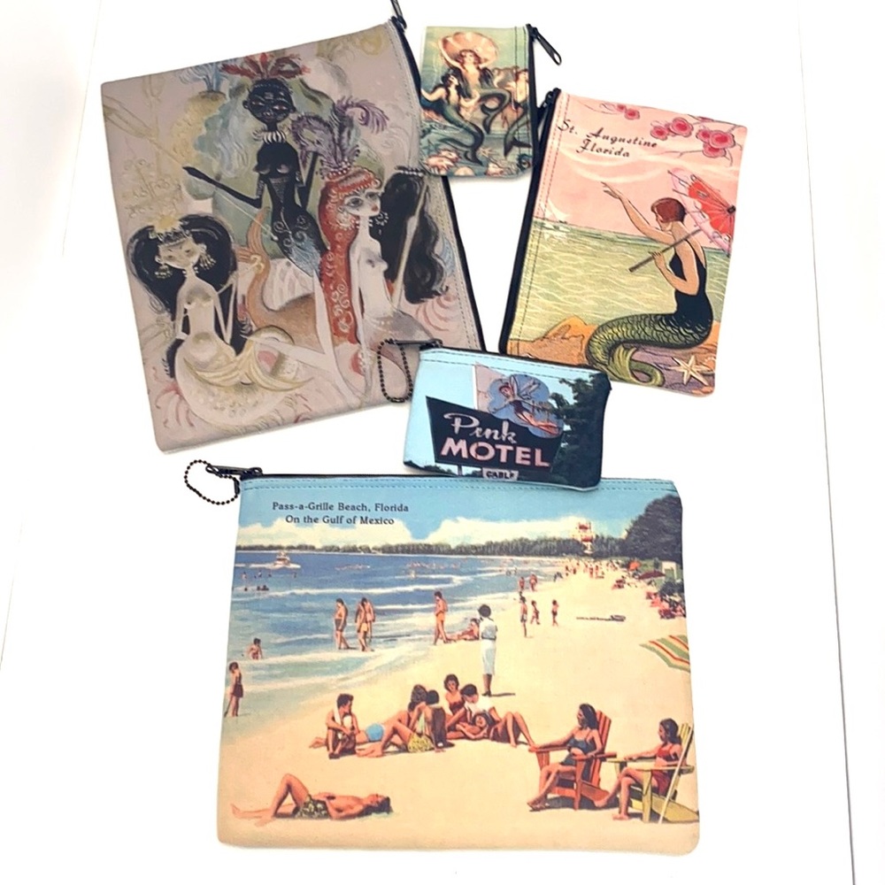 Old School Florida Themed Zip Close Cosmetic/Travel Bag Bundle